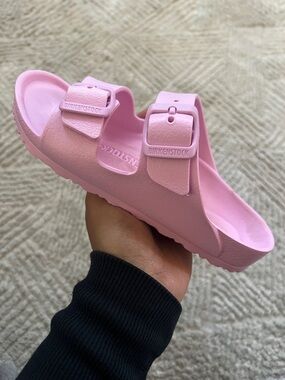 Girl’s Pink Birkenstock Arizona EVA Two-Strap Slide Sandal